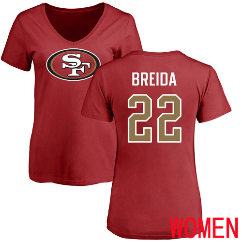San Francisco 49ers Red Women Matt Breida Name and Number Logo 22 NFL T Shirt